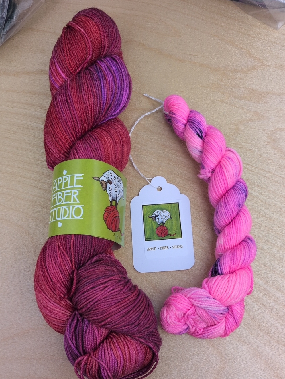 Apple Fiber Studio  Hand-Dyed Pink & Purple Yarn  Sock Weight- 2 Skeins